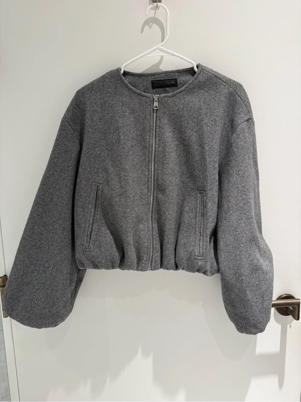 Zara Gray Cropped Zip Bomber Jacket - Picture 1 of 3